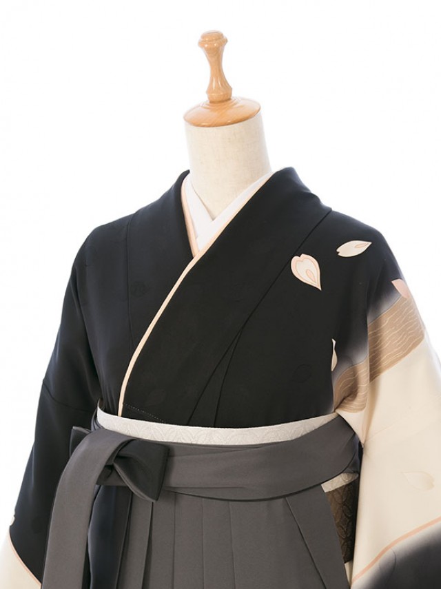 振袖袴|正絹振袖と袴|148〜153cm|卒業式袴フルセット(黒系)|卒業袴(普通サイズ)