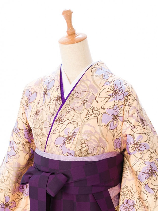レンタル袴　卒業式 紫着物 薔薇柄の卒業式袴フルセット(イエロー系)|卒業袴(普通サイズ)