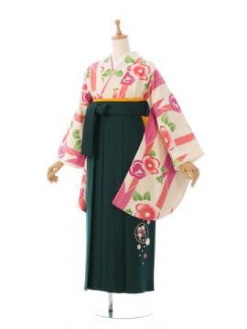レンタル袴|153～158cm|レトロ椿|袴セット|卒業式袴フルセット(白系)|卒業袴(普通サイズ)