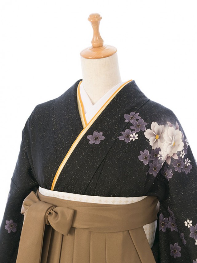 振袖袴|正絹振袖と袴|158〜163cm|卒業式袴フルセット(黒系)|卒業袴(普通サイズ)
