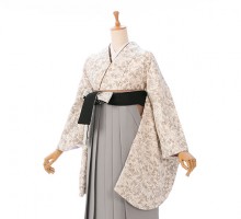 レンタル 袴|白×グレー|フラワー|卒業式袴フルセット(白系)|卒業袴(普通サイズ)