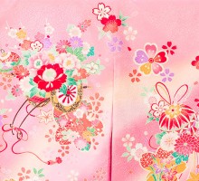 お宮参り 赤ちゃん着物|ピンク 花車に花薬玉|お宮参り着物フルセット(ピンク系)|女の子