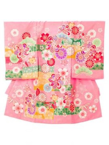 お宮参り 赤ちゃん着物|ピンク ねじり梅に松竹|宮参り着物フルセット(ピンク系)|女の子