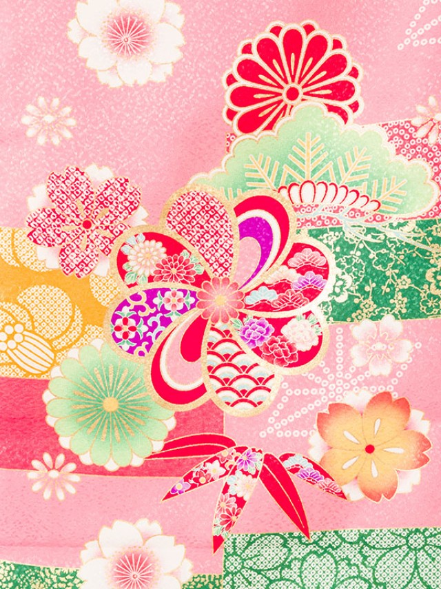 お宮参り 赤ちゃん着物|ピンク ねじり梅に松竹|お宮参り着物フルセット(ピンク系)|女の子