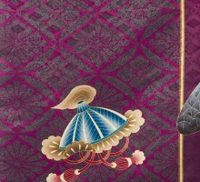 お宮参り 赤ちゃん着物|赤紫地に鷹 兜|お宮参り着物フルセット(パープル系)|男の子