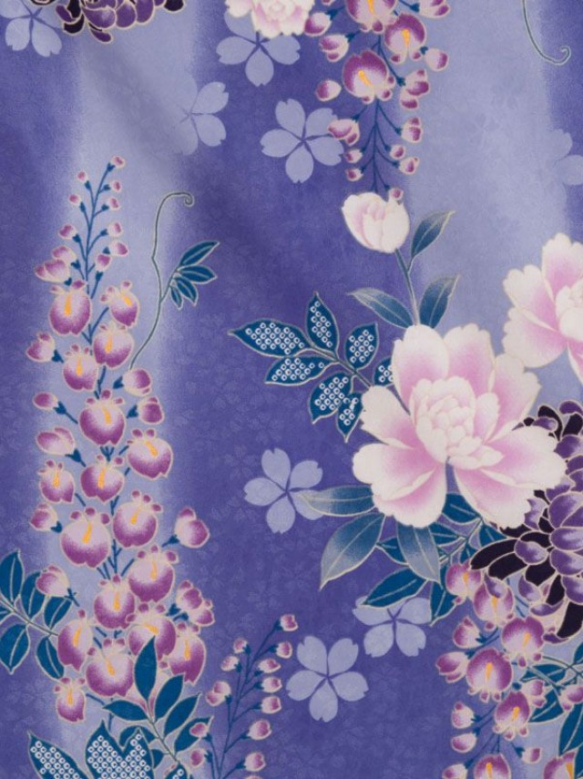 先生|青紫|八重桜に藤柄の卒業式袴フルセット(ブルー系)(パープル系)卒業袴(普通サイズ)