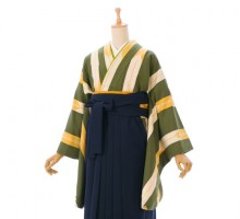 レトロ矢絣柄の卒業式袴フルセット(緑/黄色系)|卒業袴(普通サイズ)2