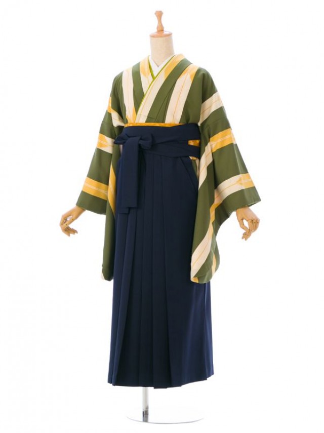レトロ|矢絣|卒業式袴フルセット(緑/黄色系)|卒業袴(普通サイズ)3