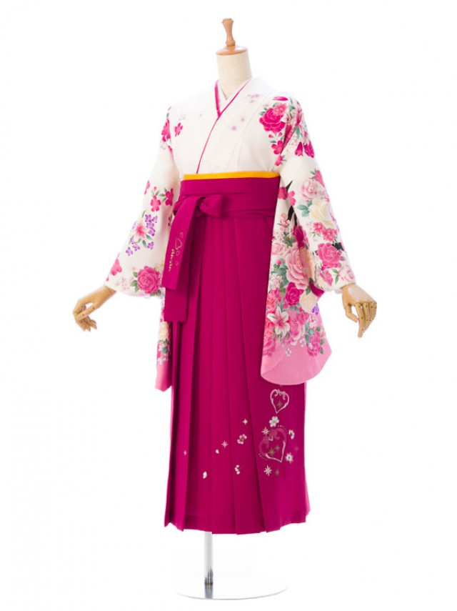 卒業式 148〜153cm 薔薇 リボン柄の卒業式袴フルセット(白系)|卒業袴(普通サイズ)