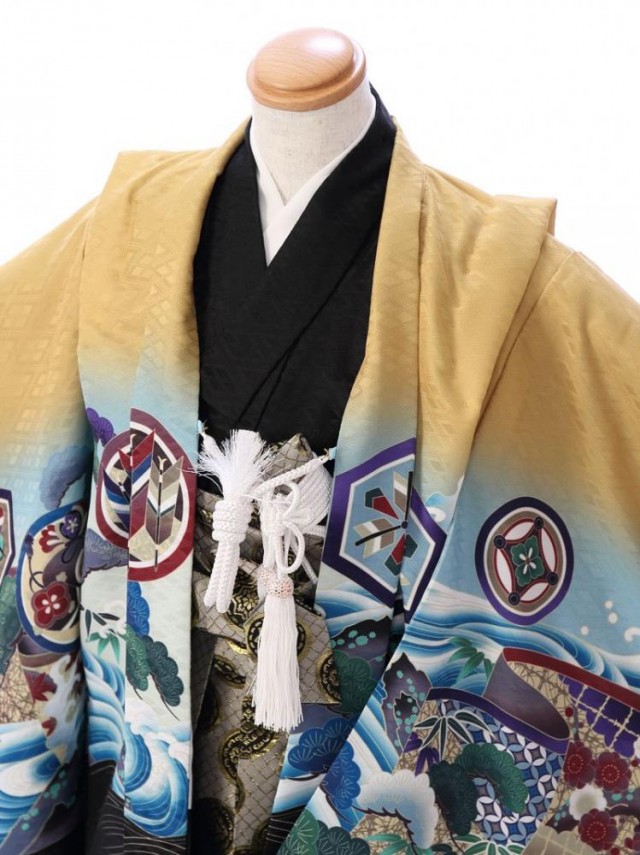 着物 5歳男児　マスタード羽織袴　七五三レンタルフルセット(からし系)|男の子(五歳)