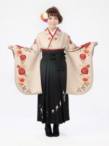 薔薇鈴蘭柄の卒業式袴フルセット(ベージュ系)|卒業袴(普通サイズ)