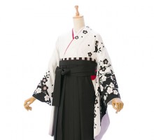 レンタル袴 白着物 白黒桜柄の卒業式袴フルセット(白系)|卒業袴(普通サイズ)