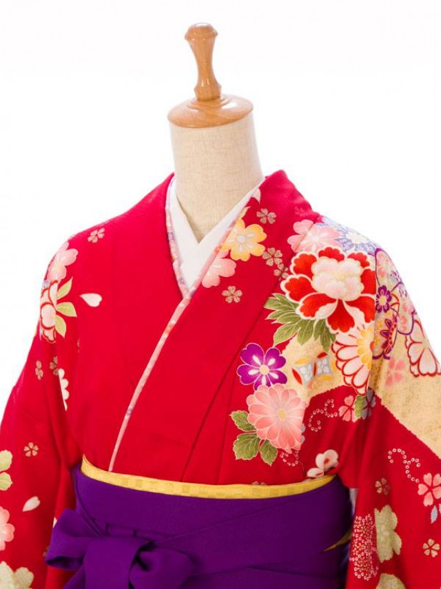 ハイクラス|上品な古典柄の卒業式袴フルセット(赤系)|卒業袴(普通サイズ)