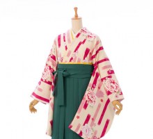 JAPAN STYLE|縞に牡丹菊柄の卒業式袴フルセット(白系)|卒業袴(普通サイズ)