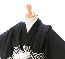  黒羽織 縞袴 3歳男児|七五三着物レンタルフルセット(ブラック系 )|男の子(三歳・袴)