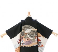 3歳男児 黒羽織 縞袴 七五三着物レンタルフルセット(ブラック系 )|男の子(三歳・袴)