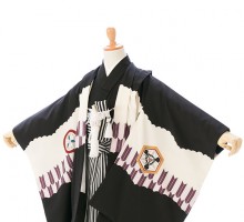 3歳男児 黒羽織　兜柄の七五三着物レンタルフルセット(ブラック系 )|男の子(三歳・袴)