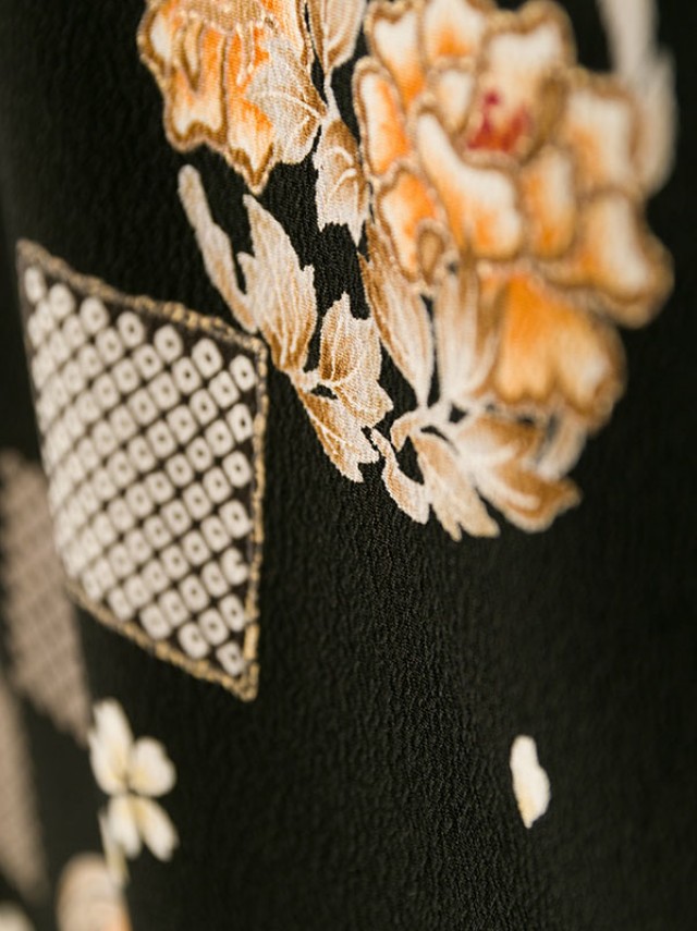 先生用 黒地 鹿の子市松 花の輪柄の卒業式袴フルセット(ブラック系)|卒業袴(普通サイズ)