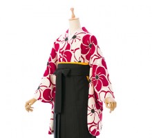 レンタル袴|赤ねじり梅柄の卒業式袴フルセット(白系)|卒業袴(普通サイズ)