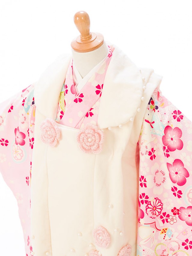 被布着物|pom ponette|桜梅　犬うさぎ柄の被布フルセット(ピンク系)|女の子(三歳)