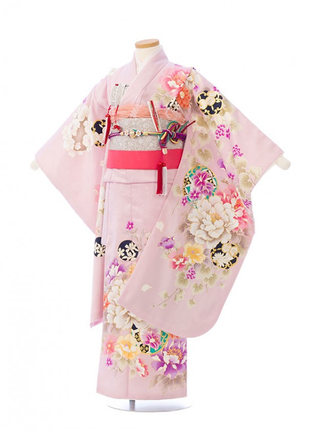 上質|絵羽|日本製|115〜125cm|七五三着物レンタルフルセット(ピンク系)|女の子(七歳)