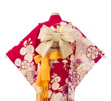 上質|絵羽|日本製|115〜125cm|七五三着物レンタルフルセット(赤系)|女の子(七歳)
