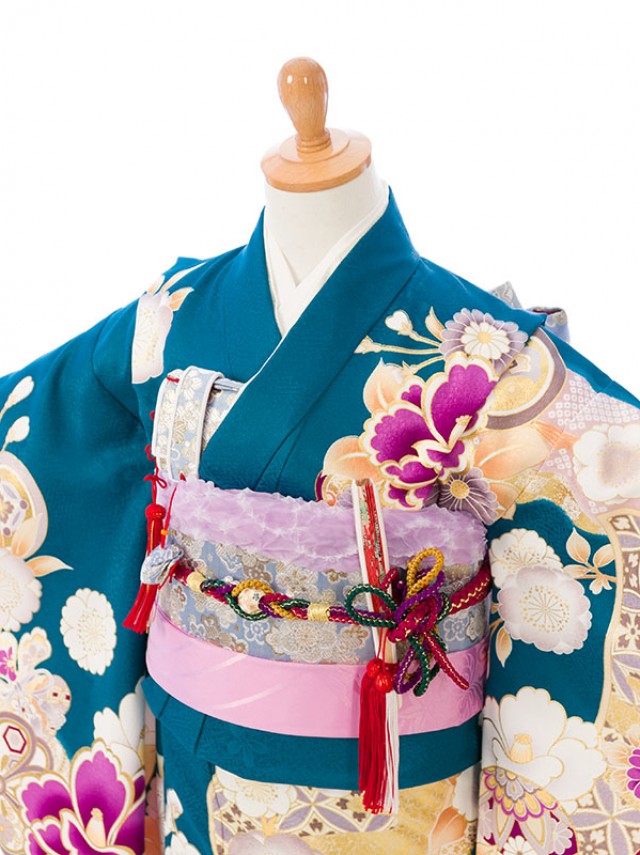 上質|絵羽|日本製|115〜125cm|七五三着物レンタルフルセット(ブルー系)|女の子(七歳)
