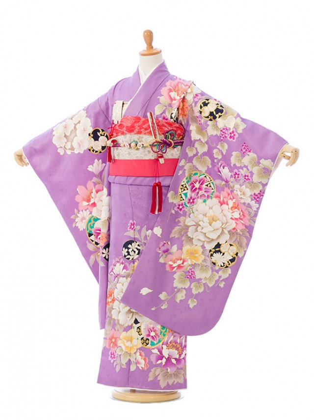 上質|絵羽|日本製|115〜125cm|七五三着物レンタルフルセット(紫系)|女の子(七歳)
