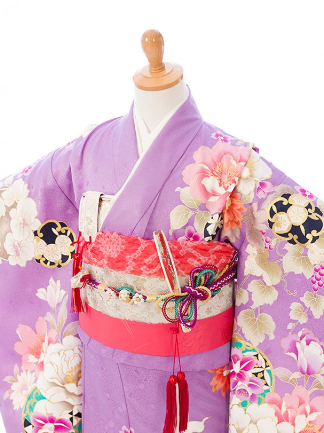 上質|絵羽|日本製|115〜125cm|七五三着物レンタルフルセット(紫系)|女の子(七歳)