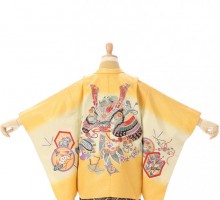 3歳　着物 兜柄の七五三着物レンタルフルセット(イエロー・オレンジ系 )|男の子(三歳・袴)