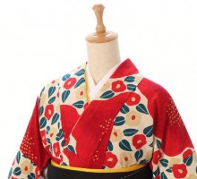 和風館|赤の大梅に椿柄の卒業式袴フルセット(白系)|卒業袴(普通サイズ)