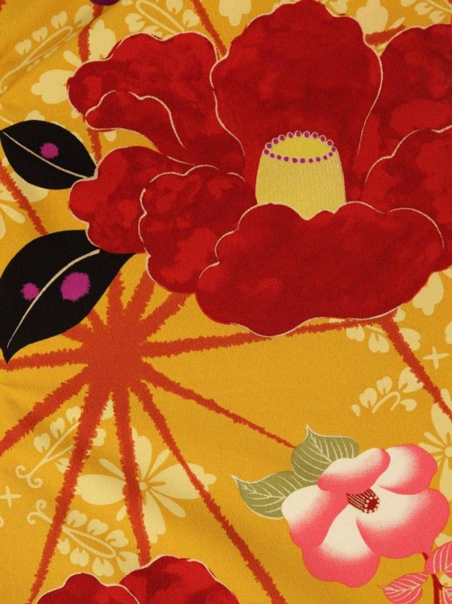 emma×紅一点麻の葉に椿柄の卒業式袴フルセット(茶系)|卒業袴(普通サイズ)5枚目