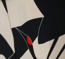 黒の大鶴柄の振袖フルセット(白　黒系)|普通サイズ【1月】