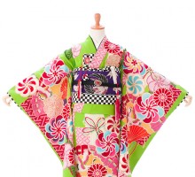 JAPAN　STYLE |ハイクラス|七五三着物レンタルフルセット(グリーン系)|女の子(七歳)