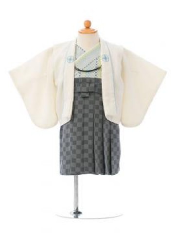 100日から1歳|羽織袴一体型|赤ちゃん着物(袴)フルセット(白系)|男の子0〜2歳