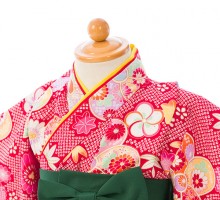 楽々着付け|一体型のワンピースタイプ|赤ちゃん着物(袴)フルセット(赤系)|女の子0〜2歳