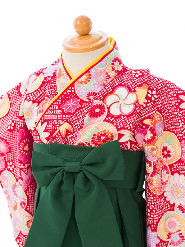 楽々着付け|一体型のワンピースタイプ|赤ちゃん着物(袴)フルセット(赤系)|女の子0〜2歳
