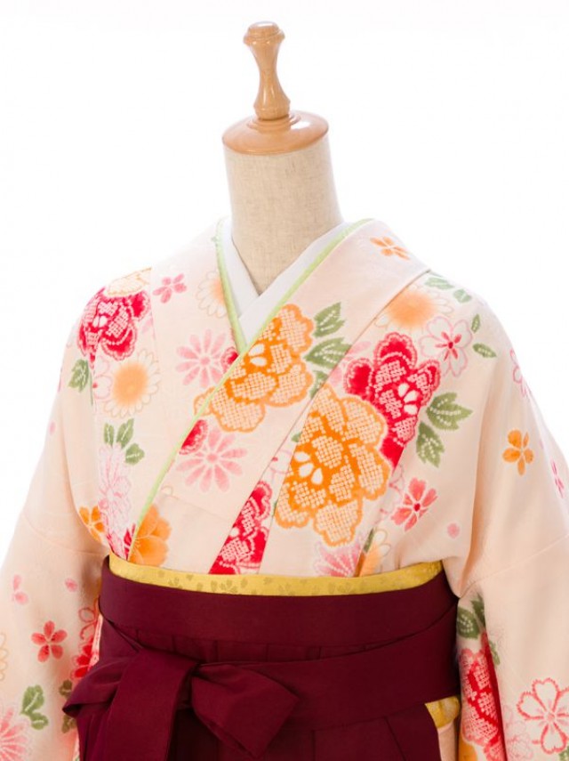 牡丹桜菊柄の卒業式袴フルセット(ピンク系)|卒業袴(普通サイズ)