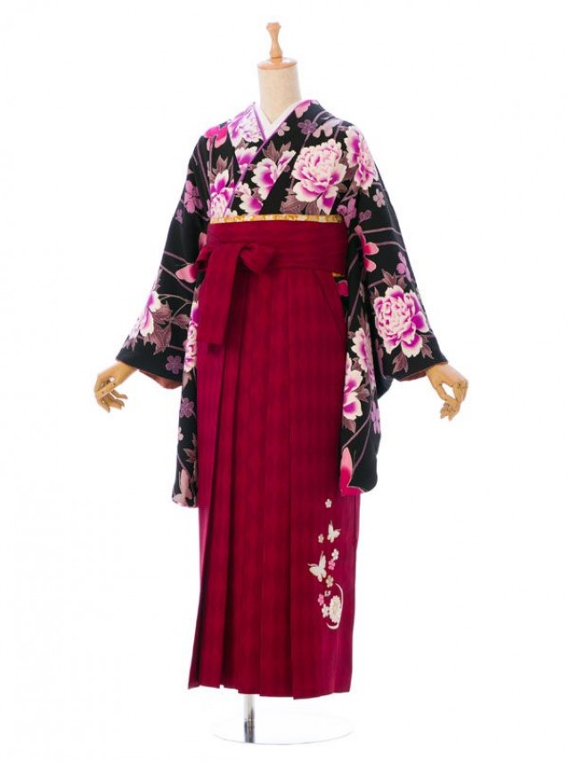 JAPAN STYLE|牡丹と蝶柄の卒業式袴フルセット(ブラック系)|卒業袴(普通サイズ)