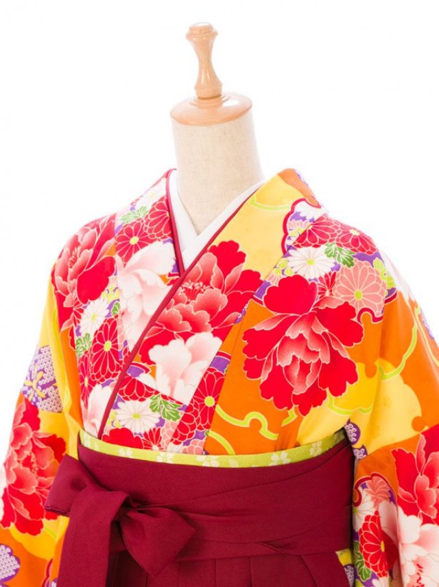 花雪輪柄の卒業式袴フルセット(オレンジ/黄色系)|卒業袴(普通サイズ)3枚目