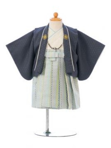 紺羽織に袴は縞柄の赤ちゃん着物(袴)フルセット(紺/白系)|男の子0〜2歳