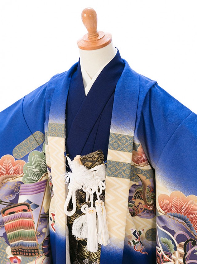 110〜120前後|羽織袴セッ|衣装レンタル|七五三着物フルセット(ブルー系)|男の子(5歳)　