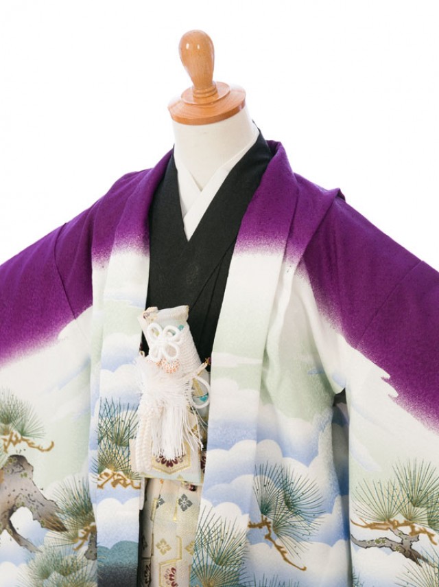 着物レンタル|羽織袴セット|5歳男|七五三着物レンタルフルセット(パープル系 )|男の子(五歳)
