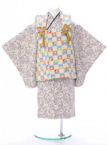 富士山市松柄の赤ちゃん着物(被布)フルセット(ベージュ系)|男の子0〜2歳