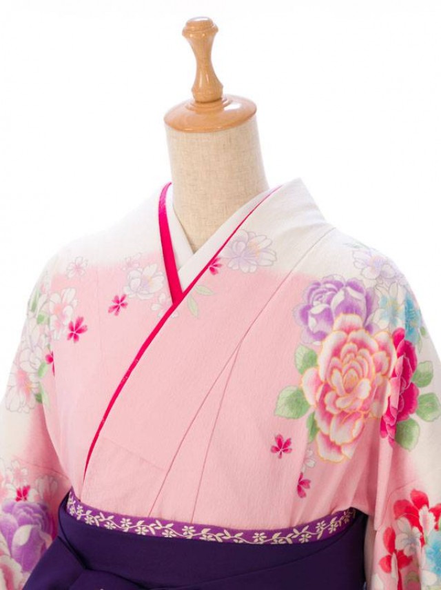卒業式|ブランド袴セット|薔薇と洋花様柄の卒業式袴フルセット(ピンク系)|卒業袴(普通サイズ)