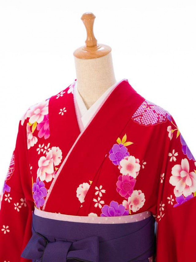 卒業袴|158〜163cm|桜文様柄の卒業式袴フルセット(赤系)|卒業袴(普通サイズ)