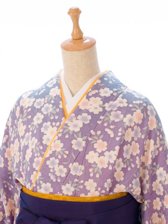 正絹着物　紫地　しだれ桜柄の卒業式袴フルセット(パープル系)|卒業袴(普通サイズ)