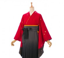 袖黒ぼかし鈴柄の卒業式袴フルセット(赤系)|卒業袴(普通サイズ)