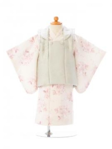ペールカラーにボタニカル柄の赤ちゃん着物(被布)フルセット(ピンク系)|女の子0〜2歳