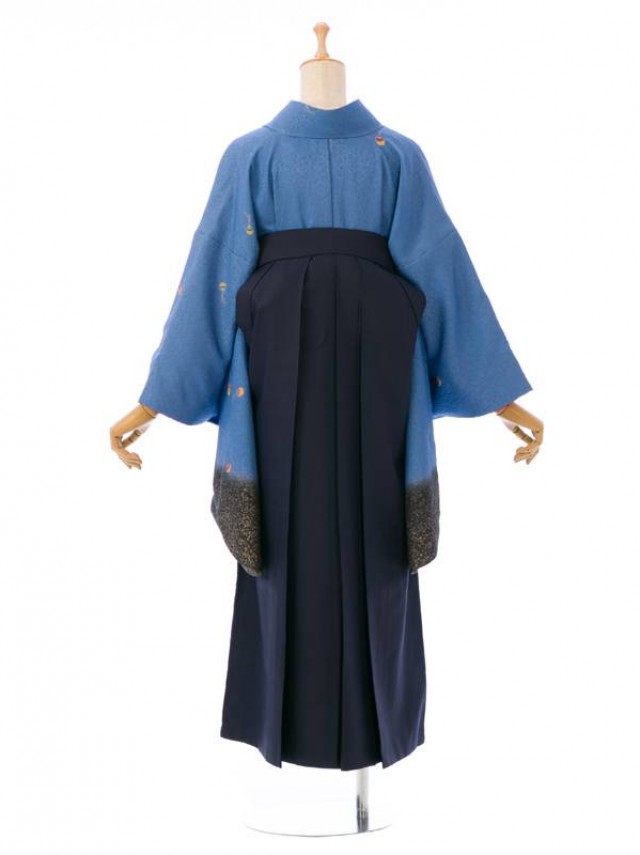 先生 青に袖黒ぼかし鈴柄の卒業式袴フルセット(ブルー系)|卒業袴(普通サイズ)